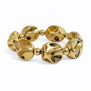 Gold Bracelet Pebble Stretch sculptural beads